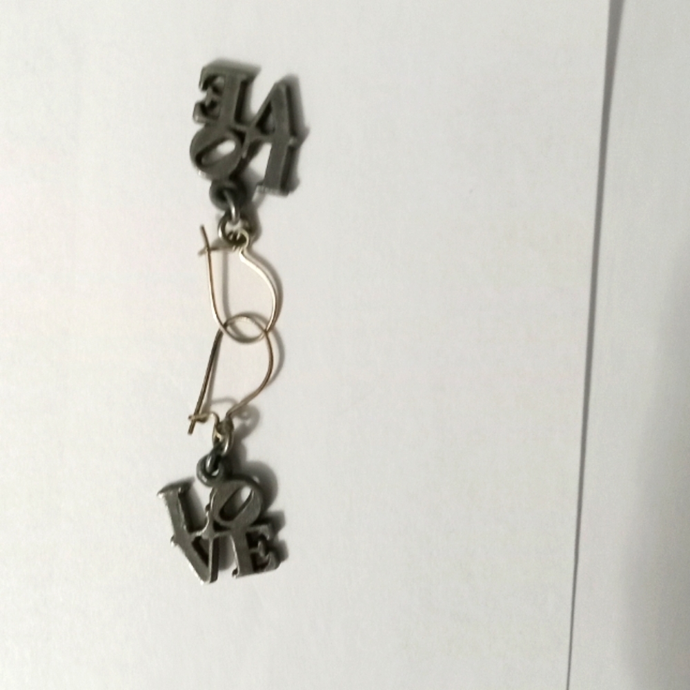 Vintage "LOVE" Pewter Kidney Wire Dangling Drop Earrings.